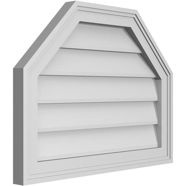 Octagonal Top Surface Mount PVC Gable Vent W/ 2W X 1-1/2P Brickmould Frame, 24W X 18H